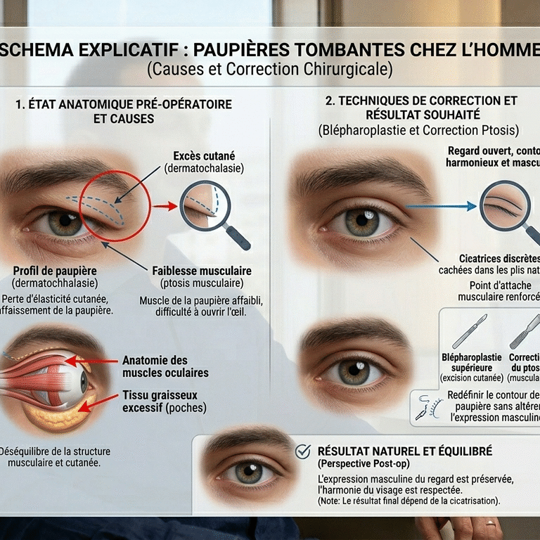 Paupières tombantes chez l'homme : comprendre et corriger chirurgicalement